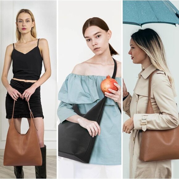 Elegant Vegan Leather Hobo Bag for Women - Slouchy Shoulder Tote (14x4.8x12.5) - Picture 2 of 6